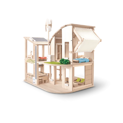 GREEN DOLLHOUSE WITH FURNITURE