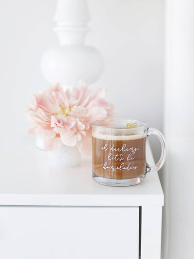 DARLING, LET'S BE HOMEBODIES CLEAR GLASS MUG