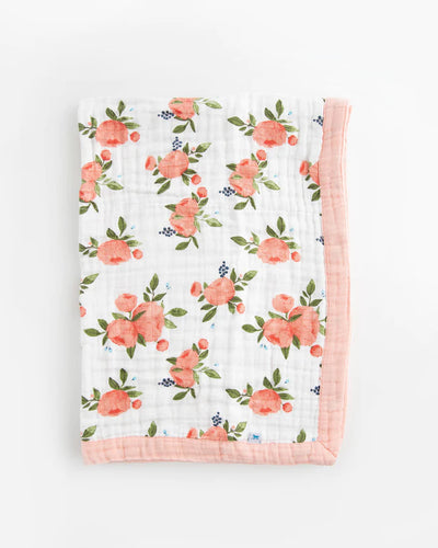 COTTON MUSLIN BABY QUILT - WATERCOLOR ROSES