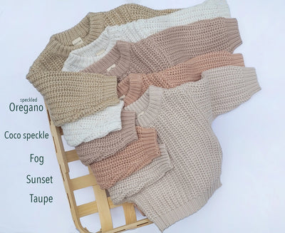 CHUNKY BRAIDED BABY SWEATER - SPECKLED OREGANO