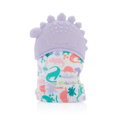 ITZY SILICONE TEETHING MITTS - LILAC DINOSAUR