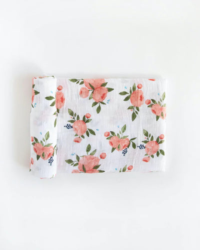 COTTON MUSLIN SWADDLE BLANKET - WATERCOLOR ROSES