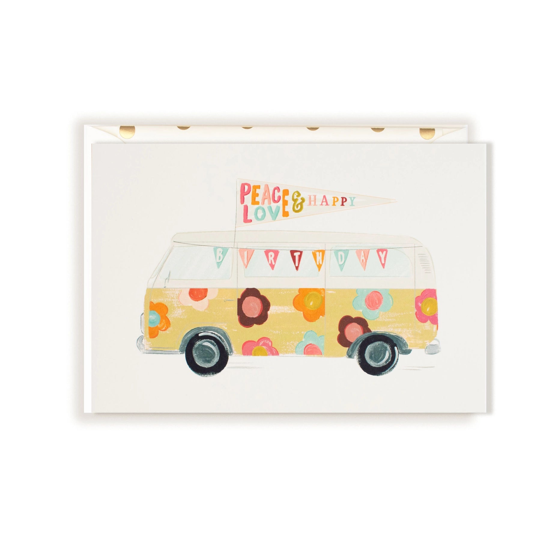 VW FLORAL BUS-PEACE LOVE HAPPY BIRTHDAY